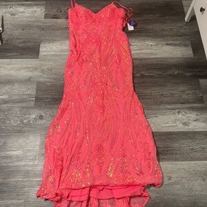 Neon pink sequin dress